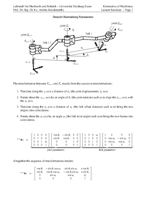 Kinematics Of The Single Loop I - Chair Of Mechanics Kinematics Of The ...