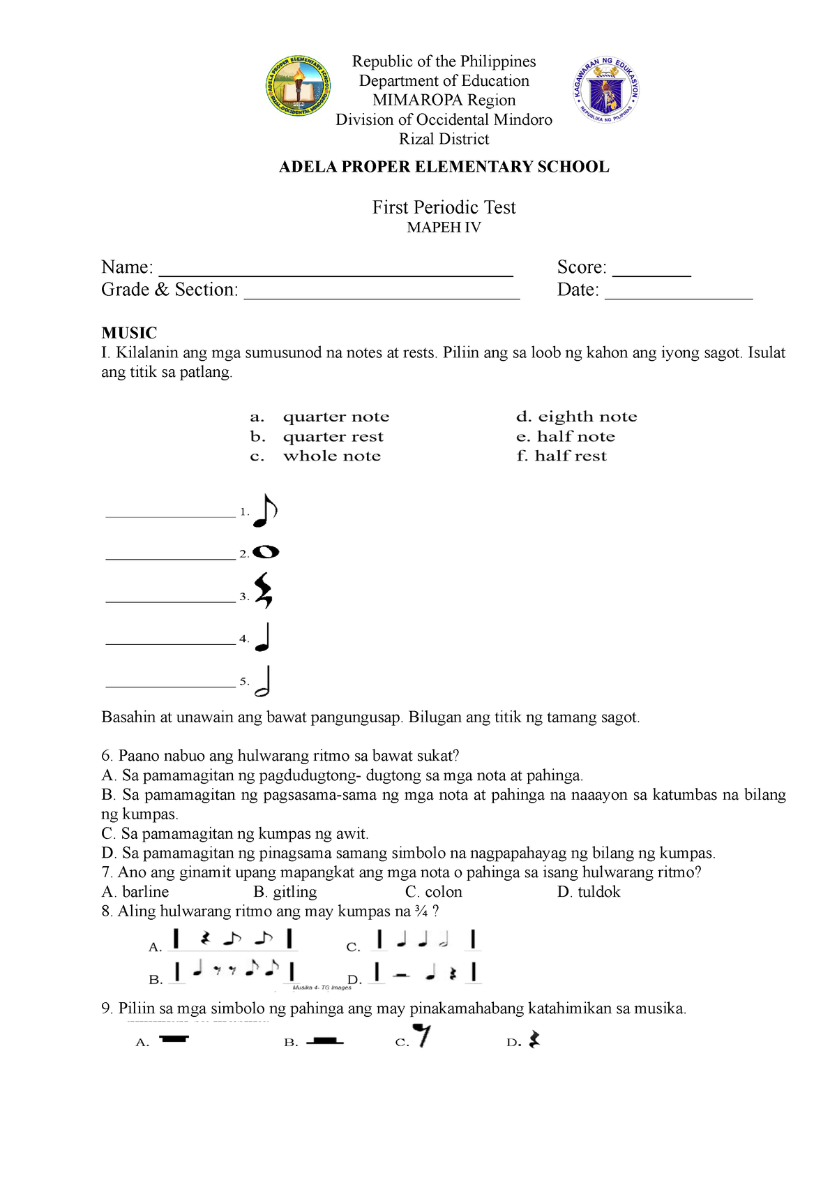 Mapeh 1st - It Can Be Used As Periodic Test. - Republic Of The ...