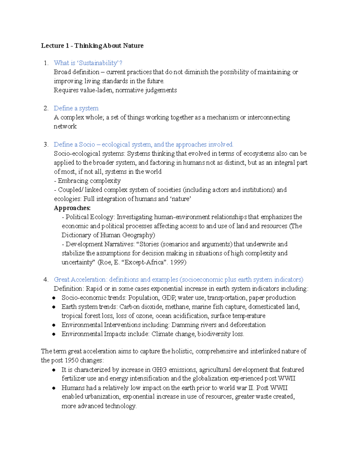 GEOG Midterm 1 Notes - Lecture 1 - Thinking About Nature 1. What is ...