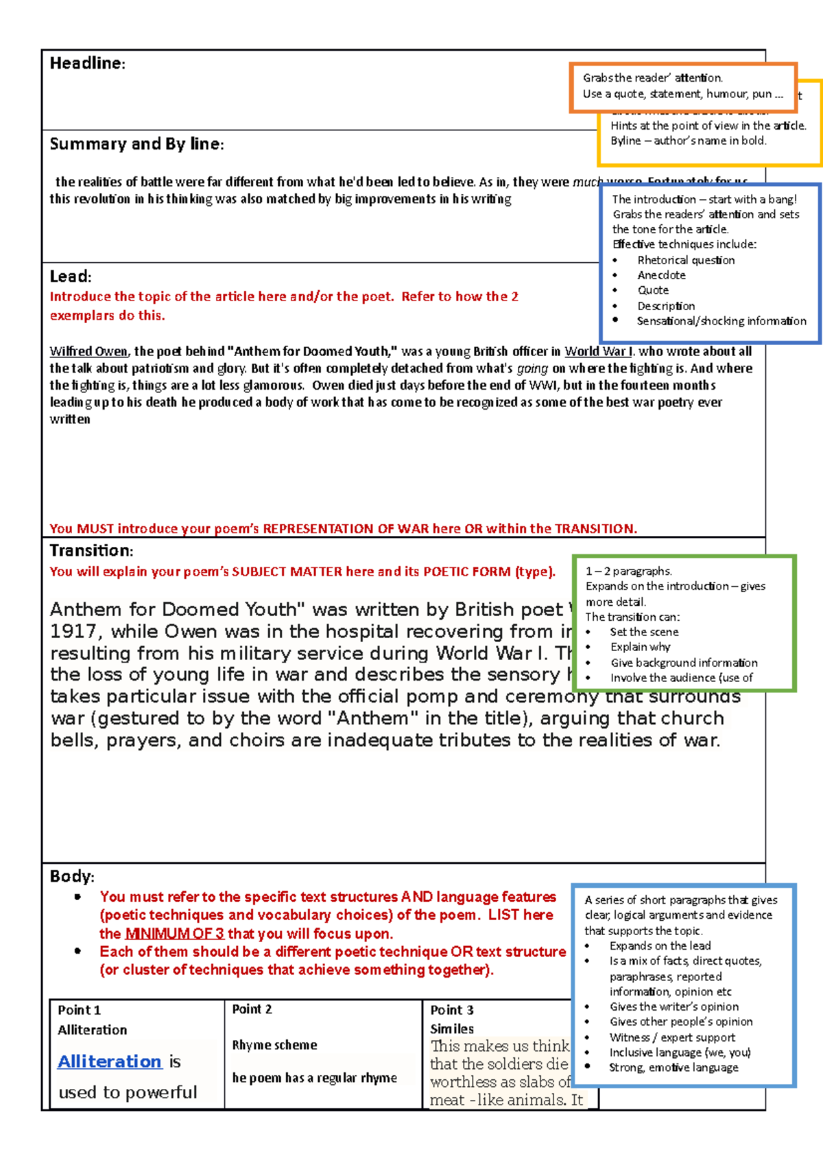 Student Literary Article Planning Document Updated (Auto Recovered ...