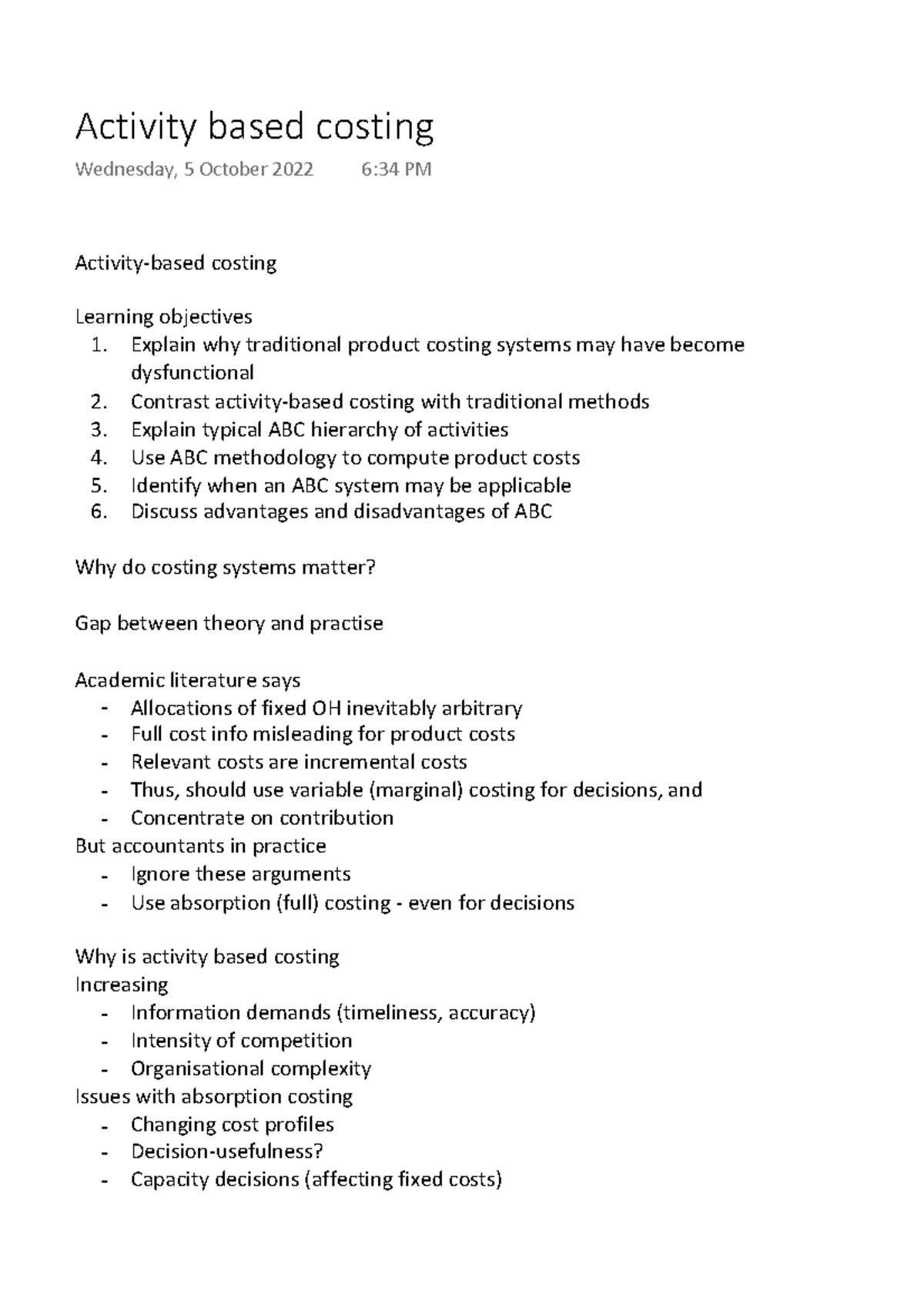 Activity based costing - Activity-based costing Learning objectives ...