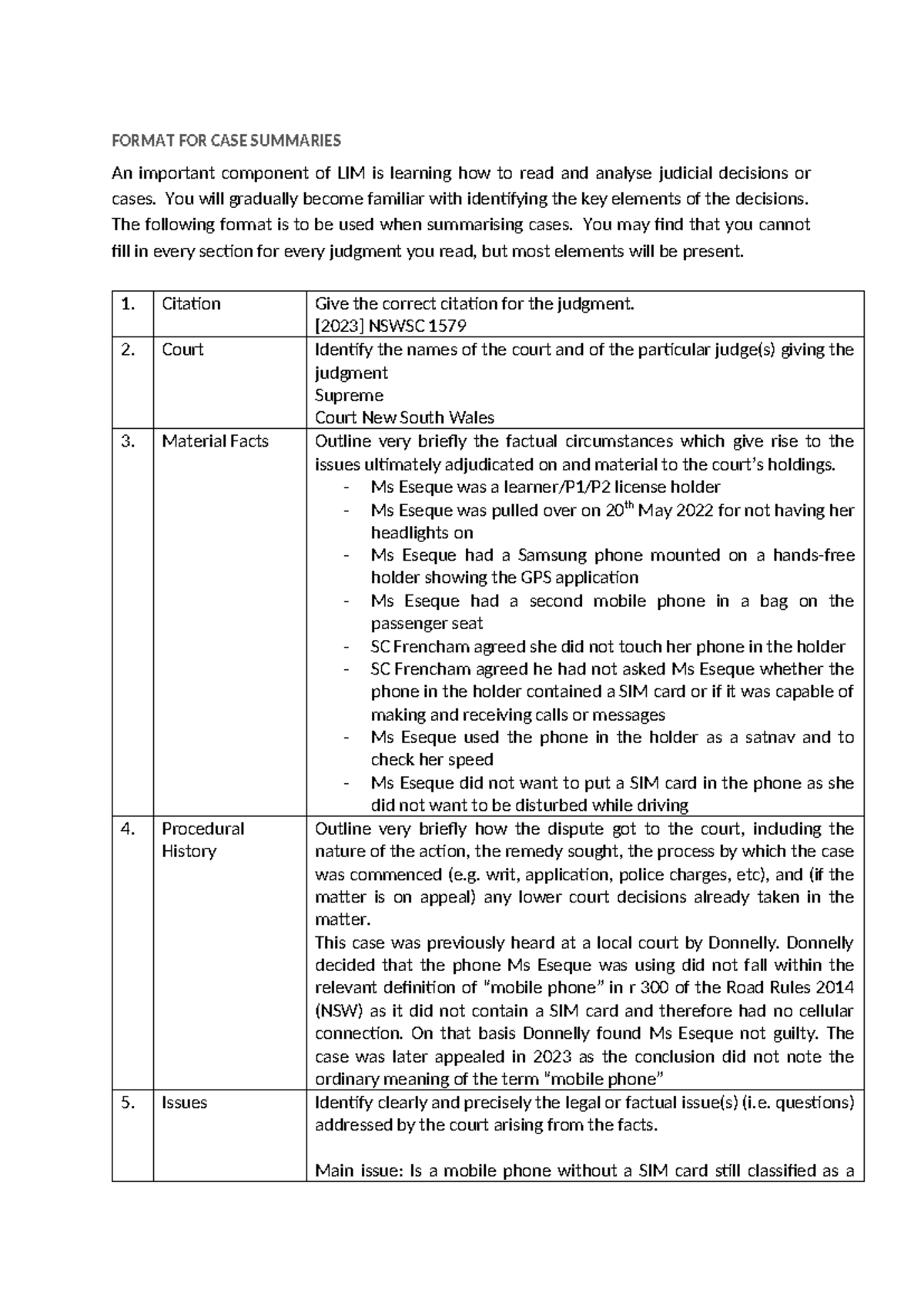 Case summary template - cas - FORMAT FOR CASE SUMMARIES An important ...