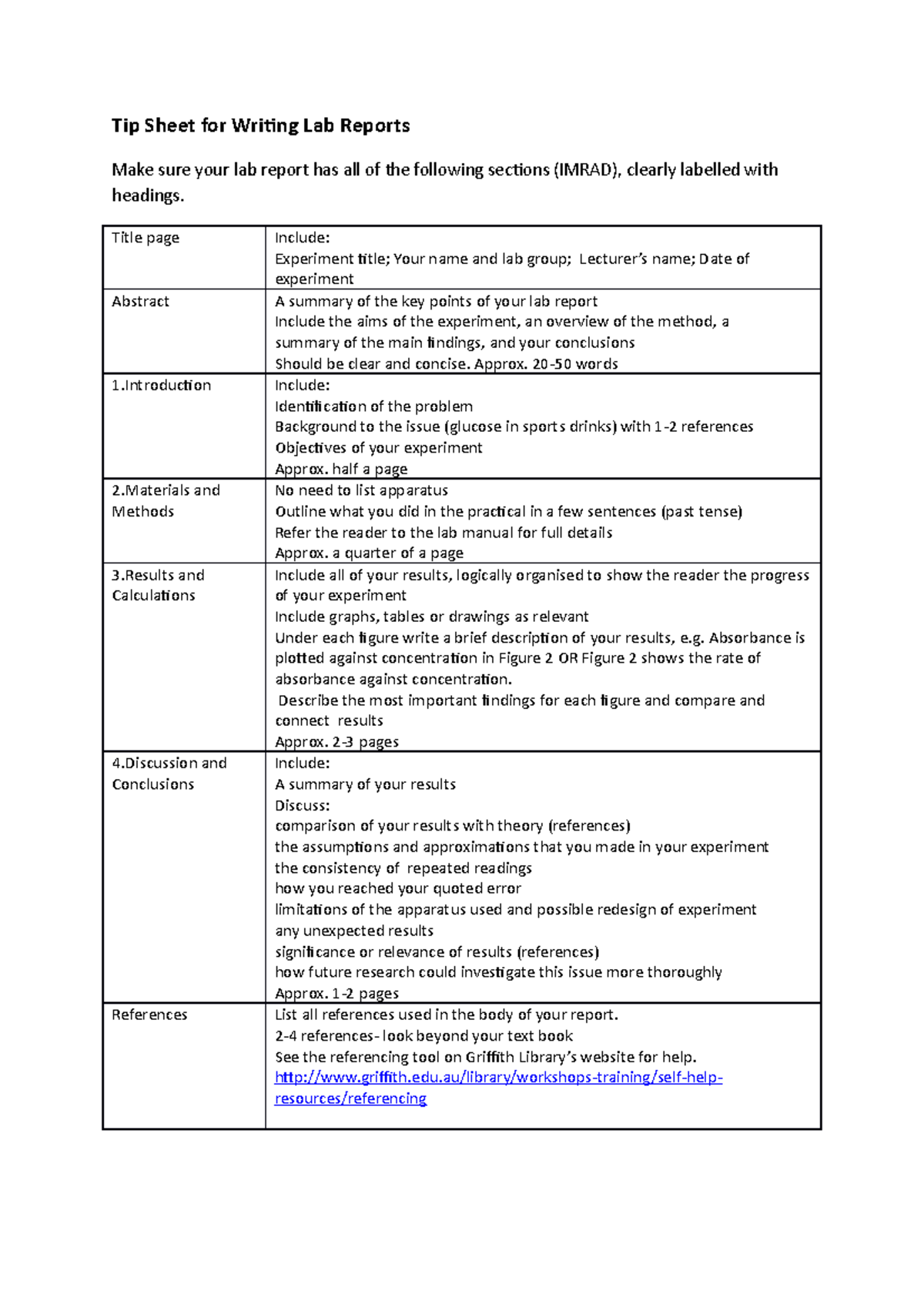 Tip Sheet for Writing Lab Reports - Title page Include: Experiment ...