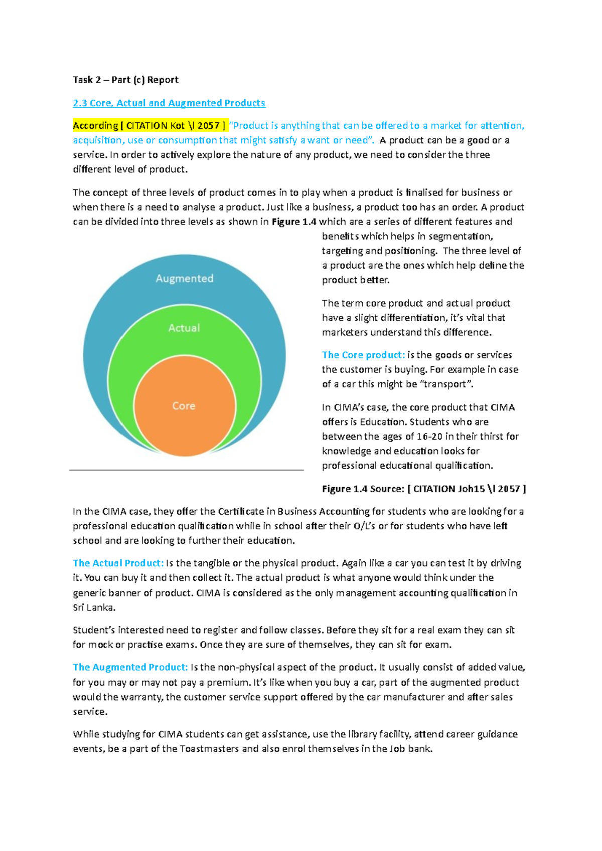 Core Actual and Augmented product Task 2 Part (c) Report 2 Core