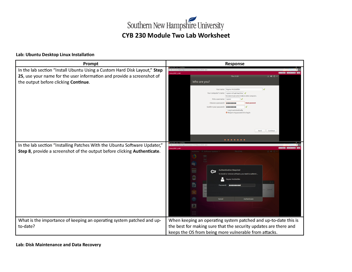 Cyb 230 Module Two Lab Raynor Mc Glothlin Cyb 230 Module Two Lab Worksheet Lab Ubuntu Desktop 8822