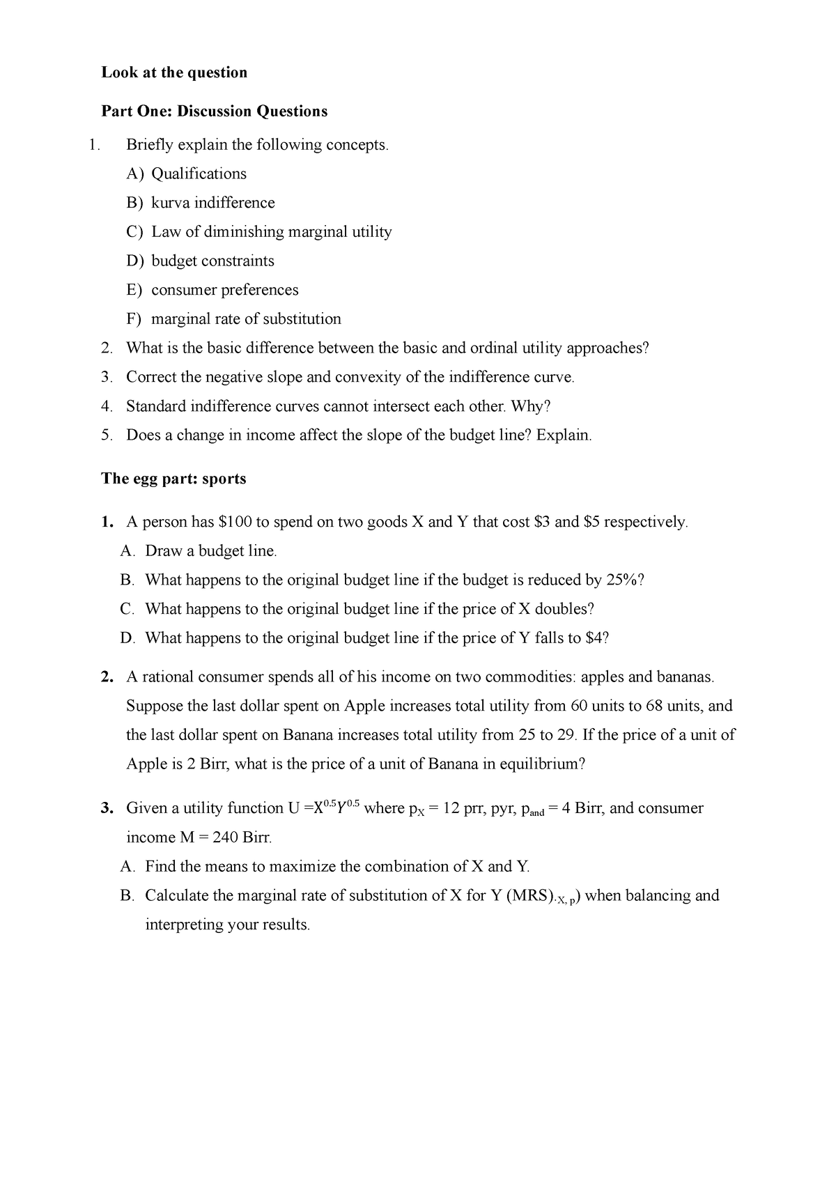 Economic-27 - learning - Look at the question Part One: Discussion ...