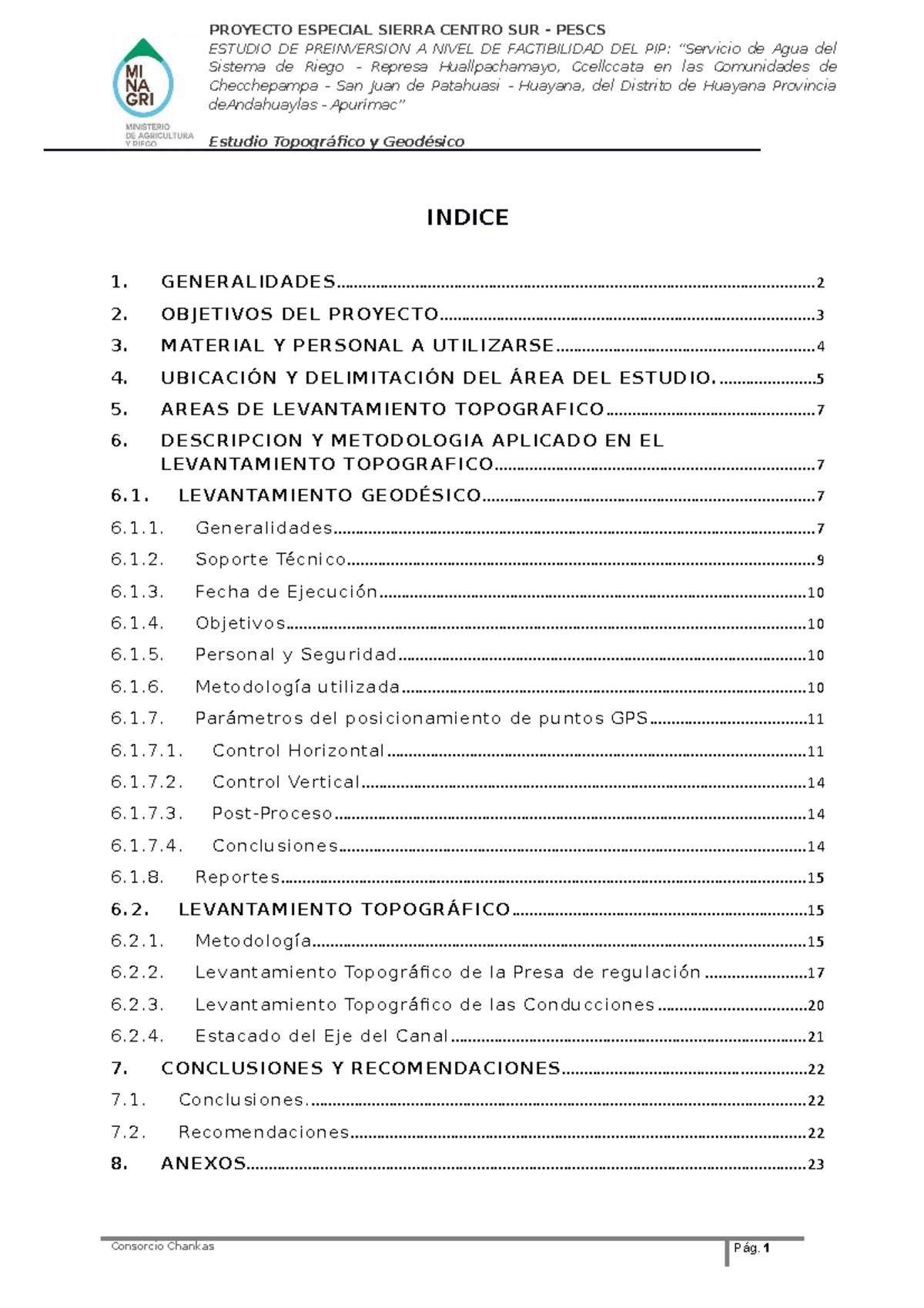 1. Informe Topografico Y Geodésico - PROYECTO ESPECIAL SIERRA CENTRO ...