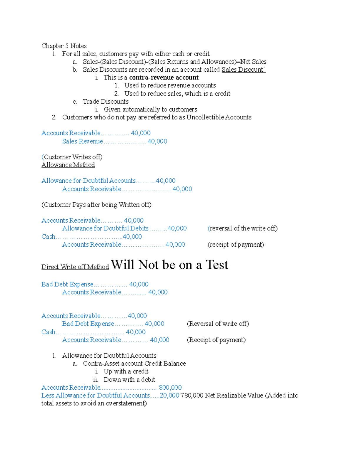 Chapter 5 Notes - Chapter 5 Notes 1. For all sales, customers pay with ...