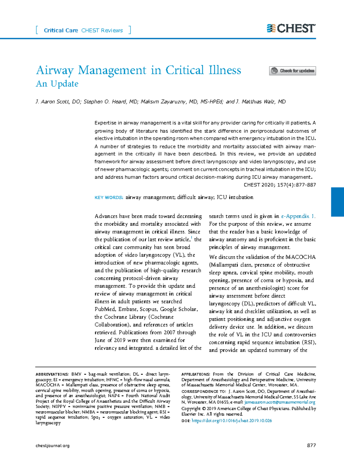 SRI 1 2020 Airway Management in Critical Illness An Update - Airway ...