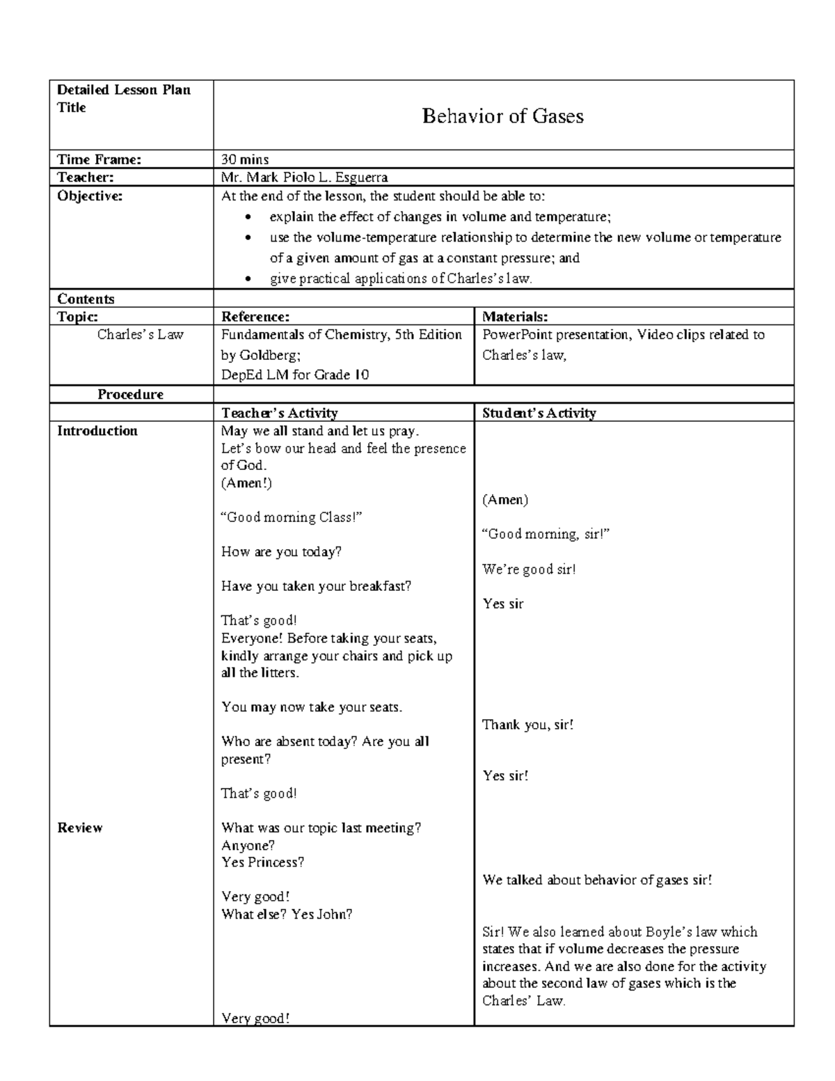 Detailed Lesson Plan Title - Detailed Lesson Plan Title Behavior of ...