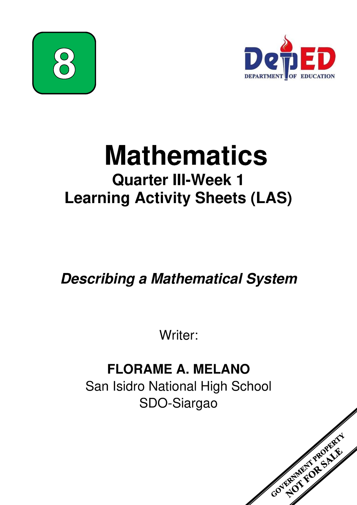 Grade 8 Q3 Wk 1 - Mathematics Las - Mathematics Quarter III-Week 1 ...