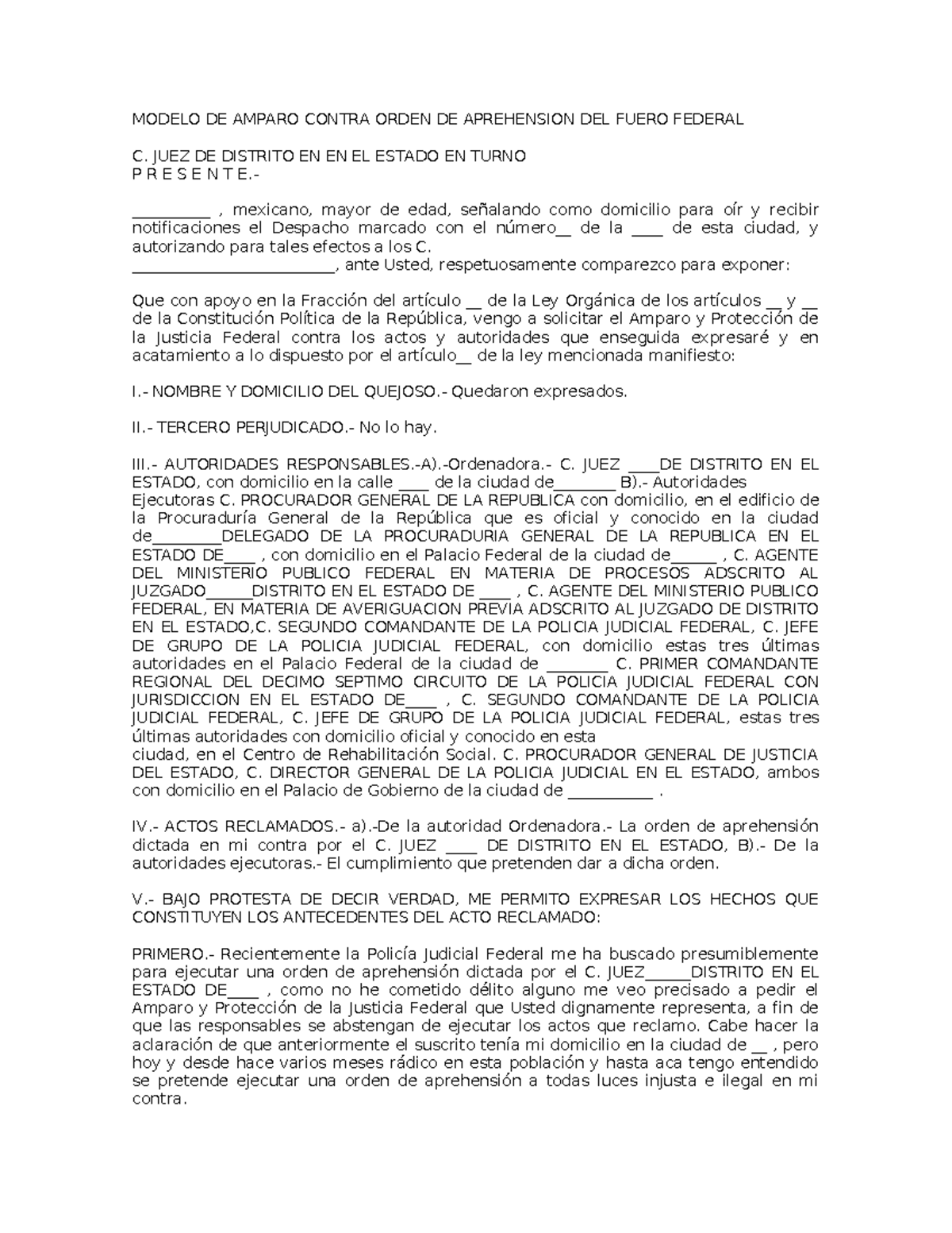 Amparo Contra Orden Aprehencion-2 - MODELO DE AMPARO CONTRA ORDEN DE ...