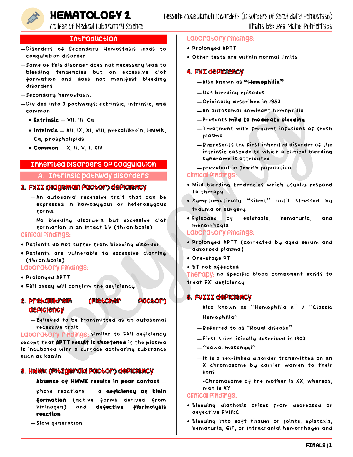 HEMA 2 LEC WEEK 16 - HEMATOLOGY 2 Introduction − Disorders Of Secondary ...