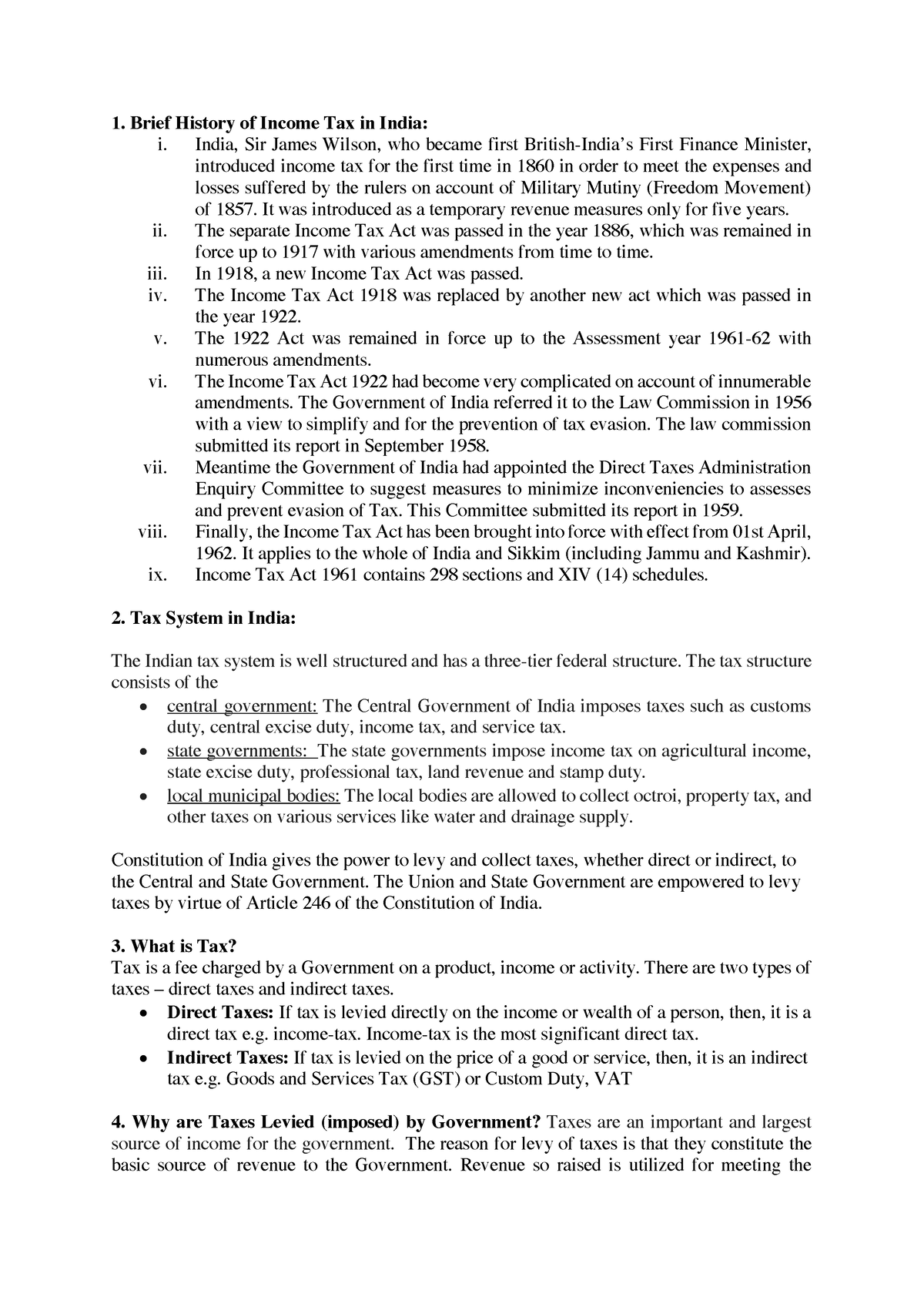 Unit IV- Income Tax - vhnd - Brief History of Income Tax in India: i ...