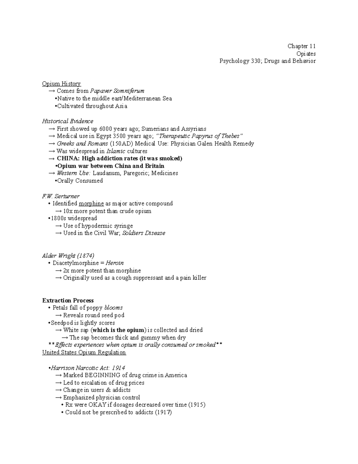 Chapter 11 Opiates - Chapter 11 Opiates Psychology 330; Drugs and ...