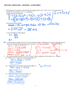 Chap 5-Work-Sheet-Phys 2610 - Tagged - PHYS 2610 Spring 2023 CHAPTER 5 ...