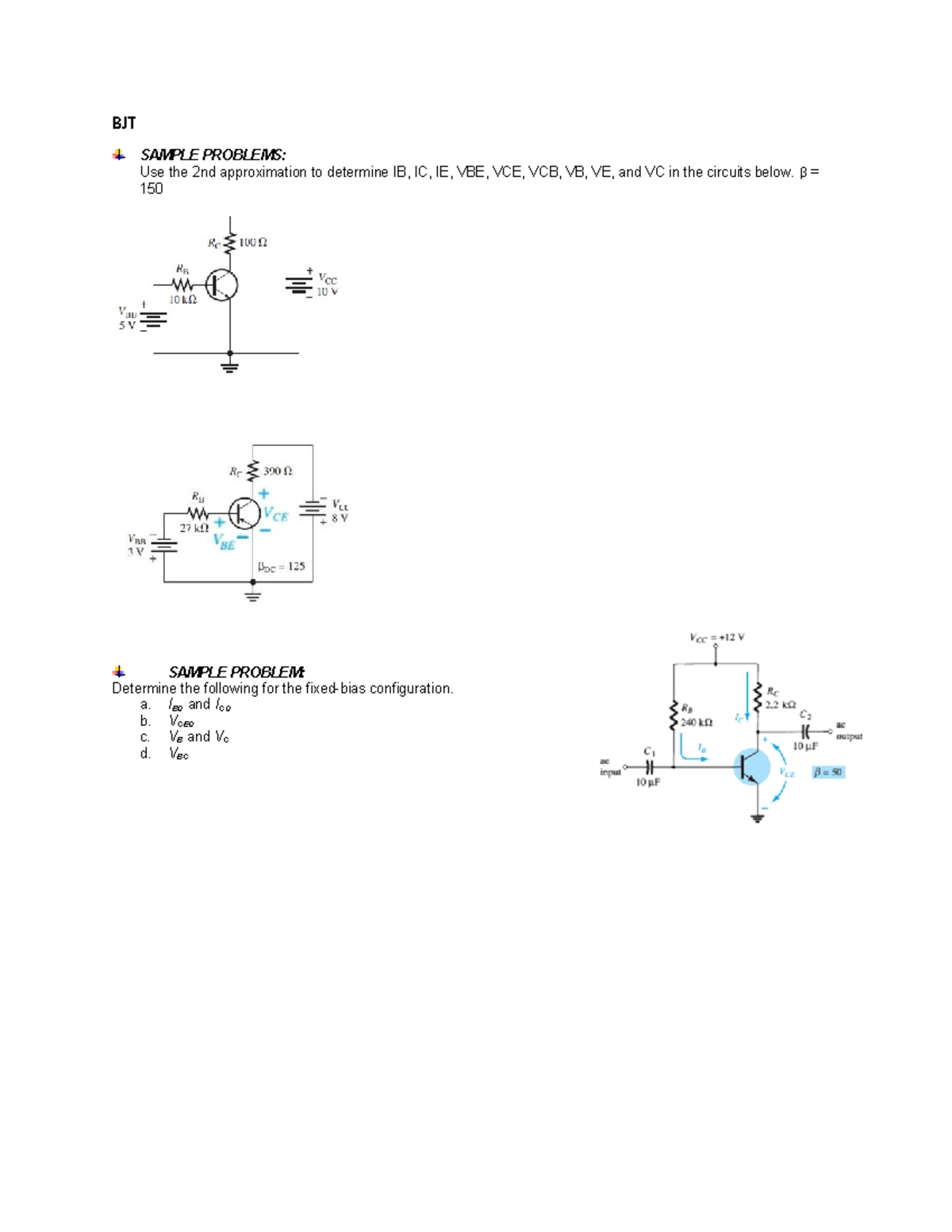 Sample Probs - sdss - BJT SAMPLE PROBLEMS: Use the 2nd approximation to ...