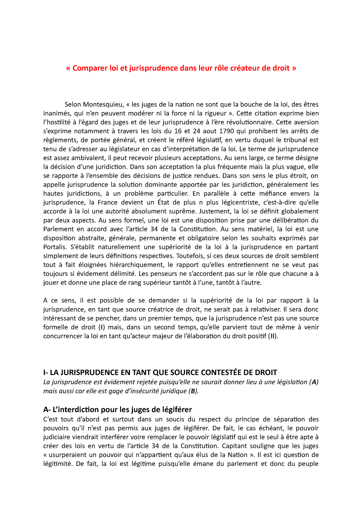 dissertation juridique sur la loi