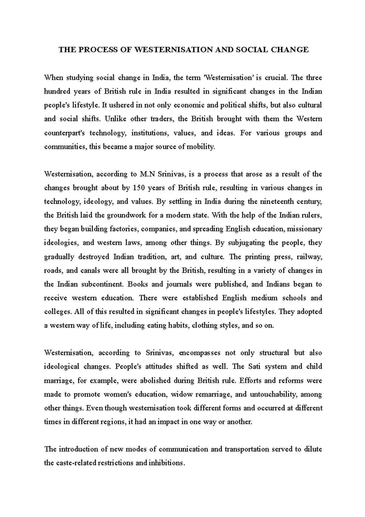 THE Process OF Westernisation AND Social Change - THE PROCESS OF ...