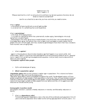 Aging in Society - Test 2 Review - ‘Need-to-knows’ for Test 2: Weeks 4 ...