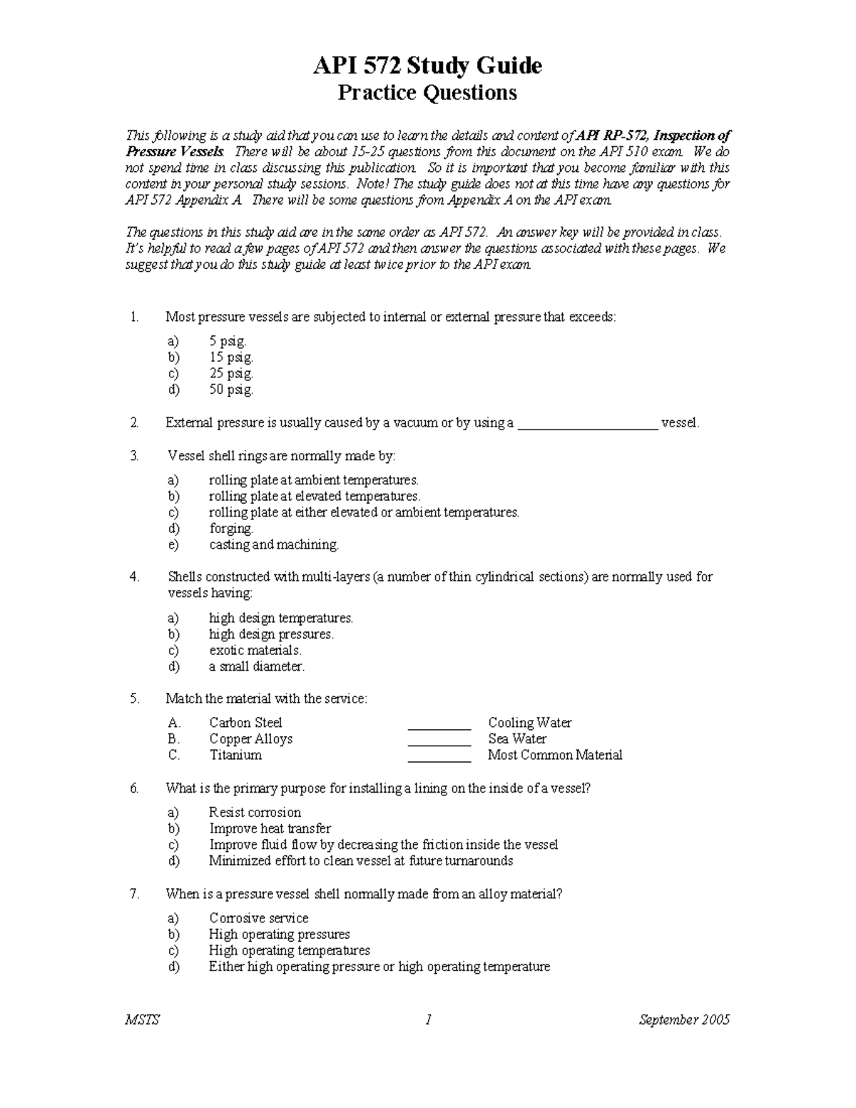 API 572 Study Guide - Practice Questions This following is a study aid ...