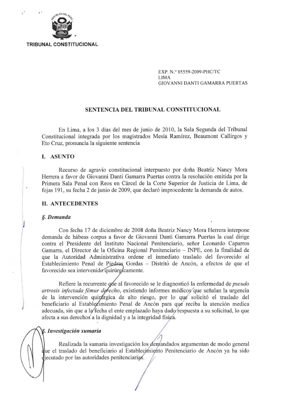 05559 2009 HC 2 - Apuntes - . ' TRIBUNAL CONSTITUCIONAL EXP. N .º 05559 ...