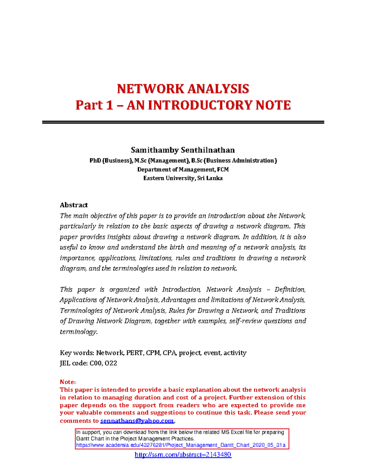Network Analysis Part 1 An Introductory 1 N NEETTWWOORRKK