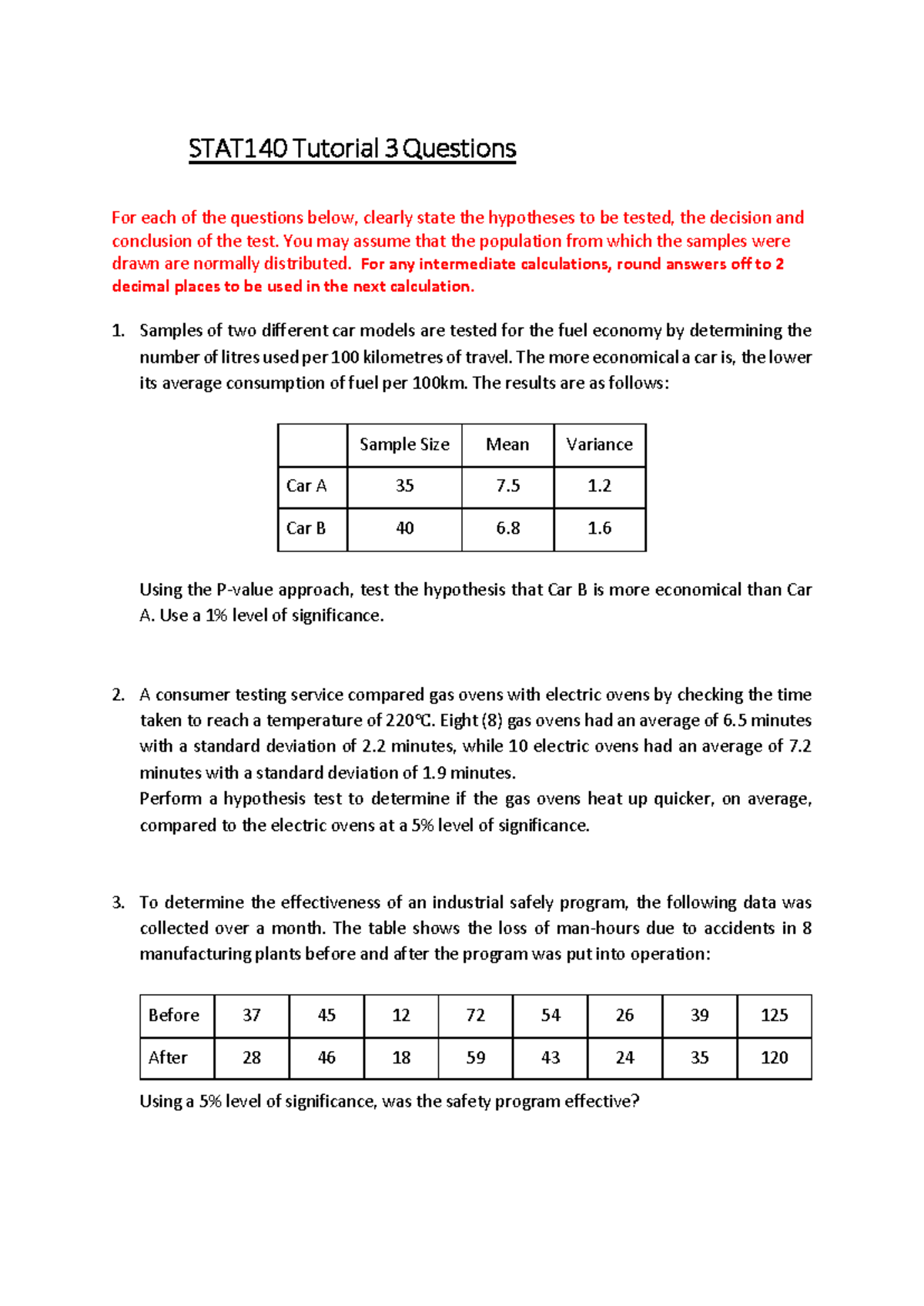 Tutorial 3 Questions (Ch3 2 sample tests) - STAT140 Tutorial 3 ...