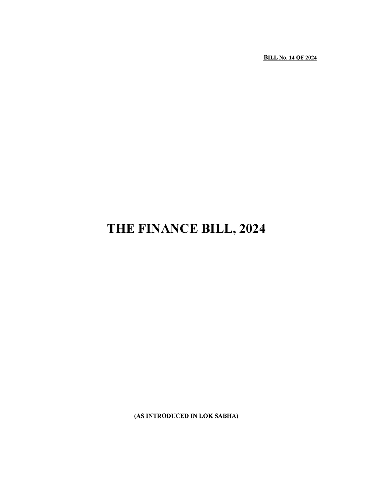 Finance Bill Imp BILL No. 14 OF 2024 THE FINANCE BILL, 2024 (AS