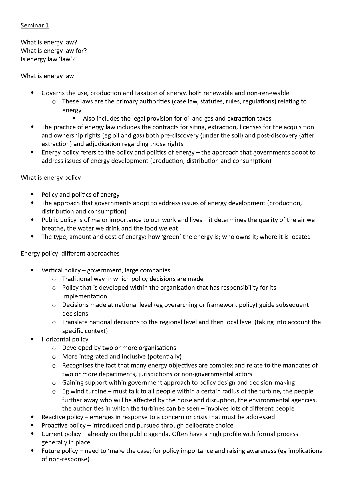 Energy Notes Seminar 1 What Is Energy Law What Is Energy Law For Is 