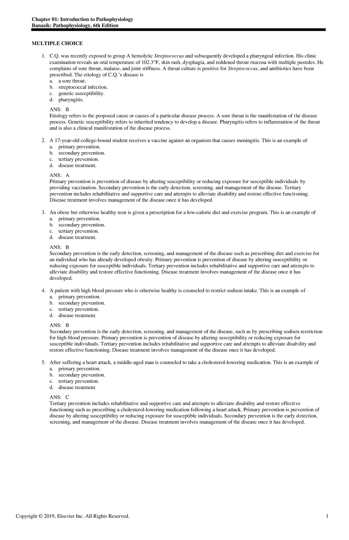 Exam View - Chapter 01 - PATHOPHYSIOLOGY - Copyright © 2019, Elsevier ...