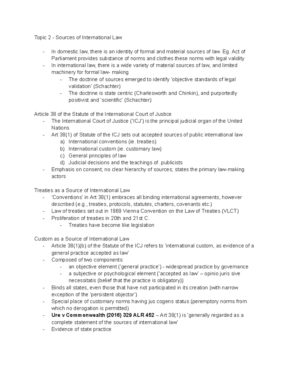 PIL notes Topic 1 - Topic 2 - Sources of International Law In domestic ...