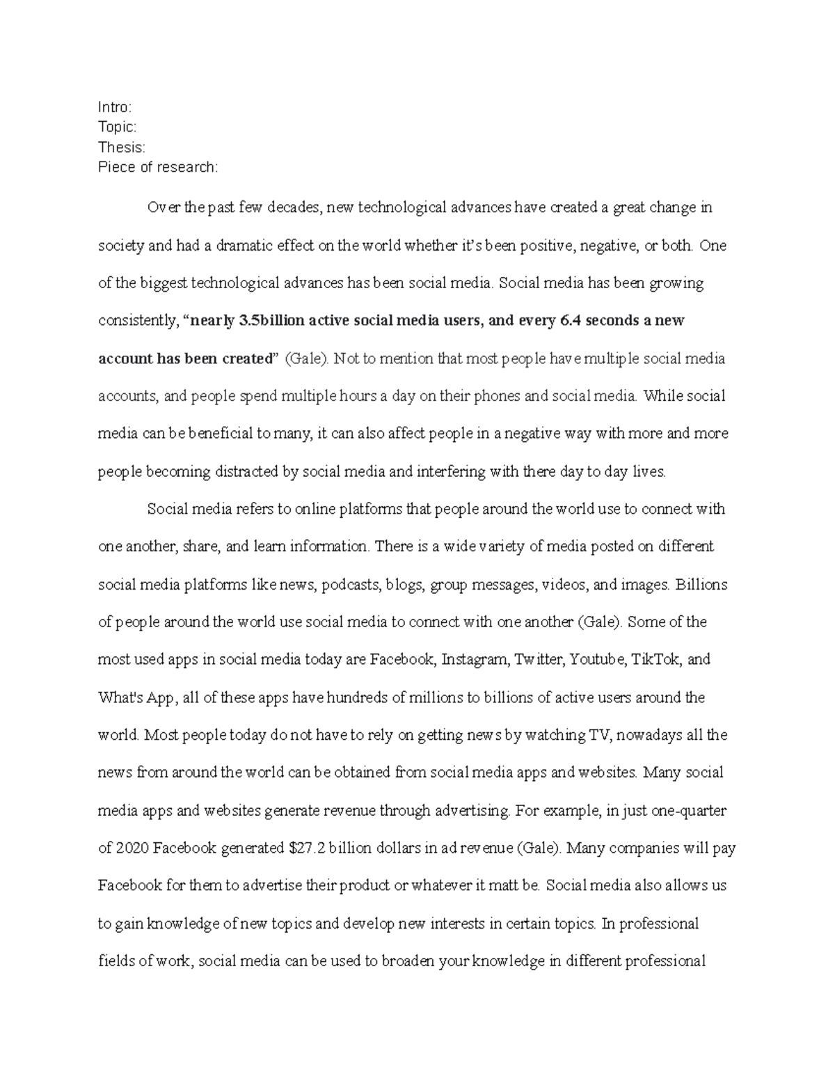 Intro and Background - Set up to an essay - Intro: Topic: Thesis: Piece ...