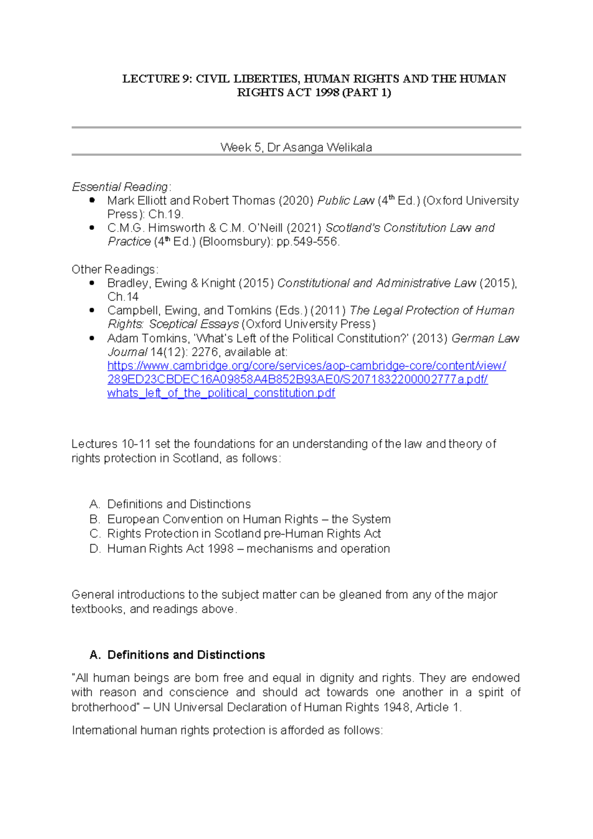 Plair Lecture 9 Handout - LECTURE 9: CIVIL LIBERTIES, HUMAN RIGHTS AND ...