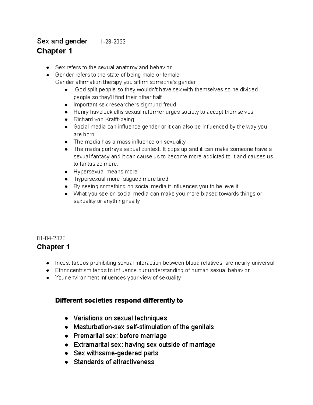 Chapter 1 - Sex And Gender 1-28- Chapter 1 Sex Refers To The Sexual ...