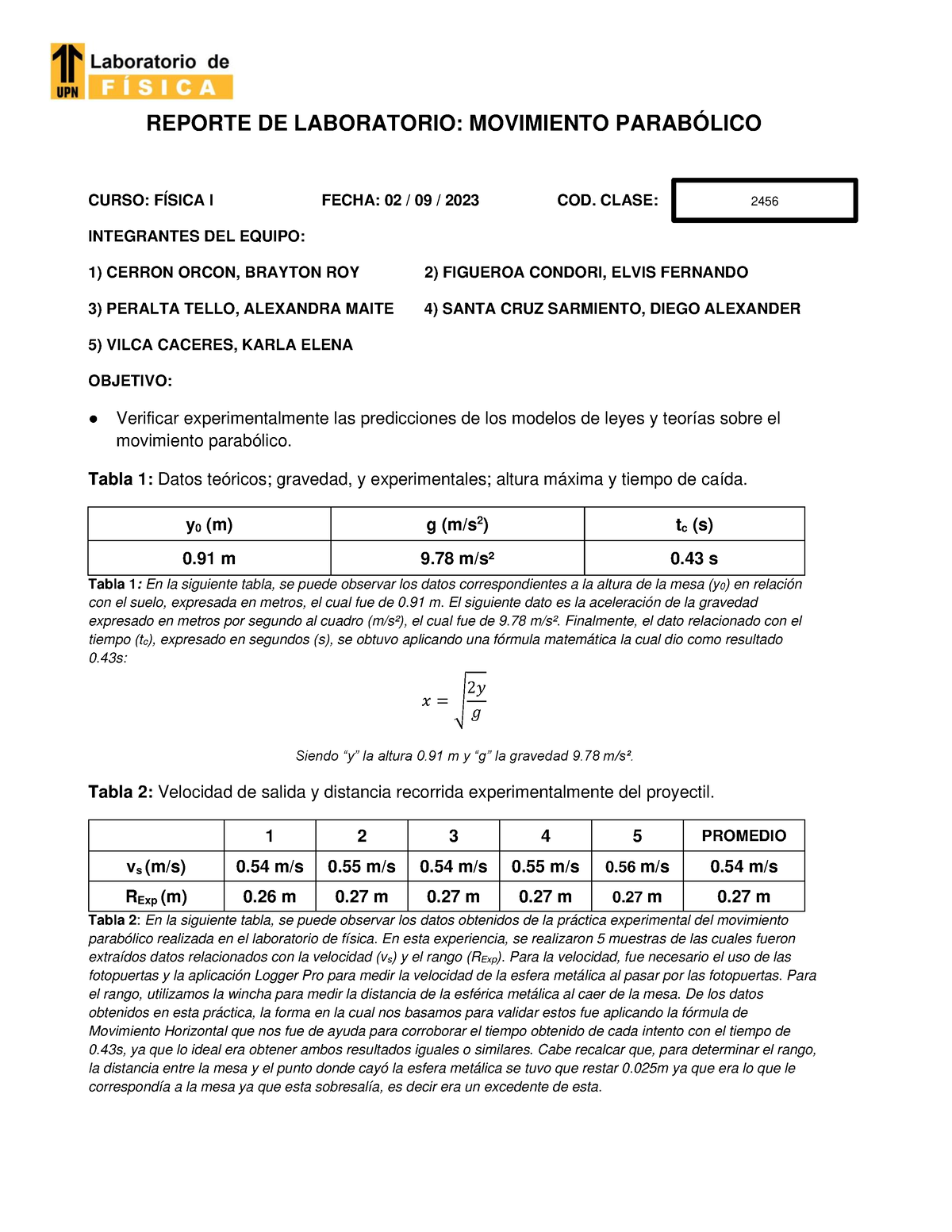 Reporte Lab Fisi1 S03 Mp 1 Grupo 4 Reporte De Laboratorio