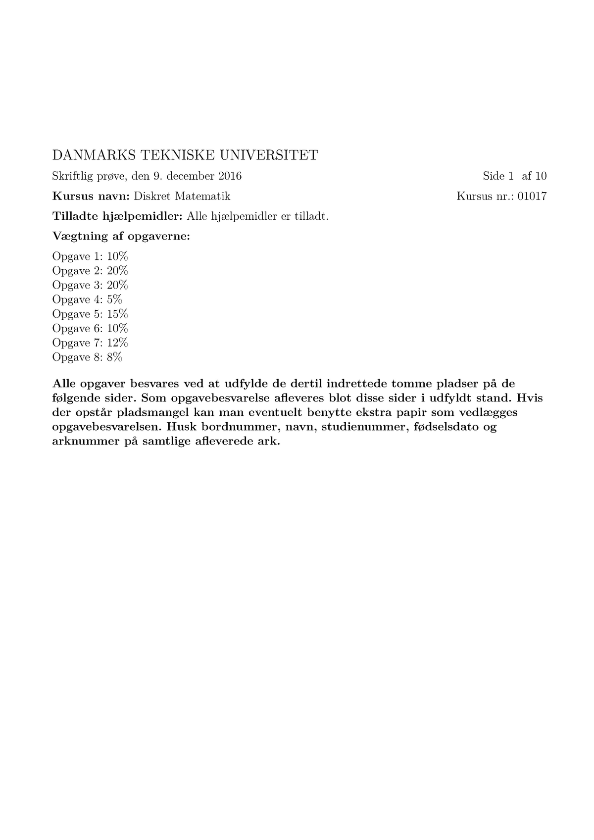 Eksamen Efteråret 16 I Indledende Programmering - DANMARKS TEKNISKE ...