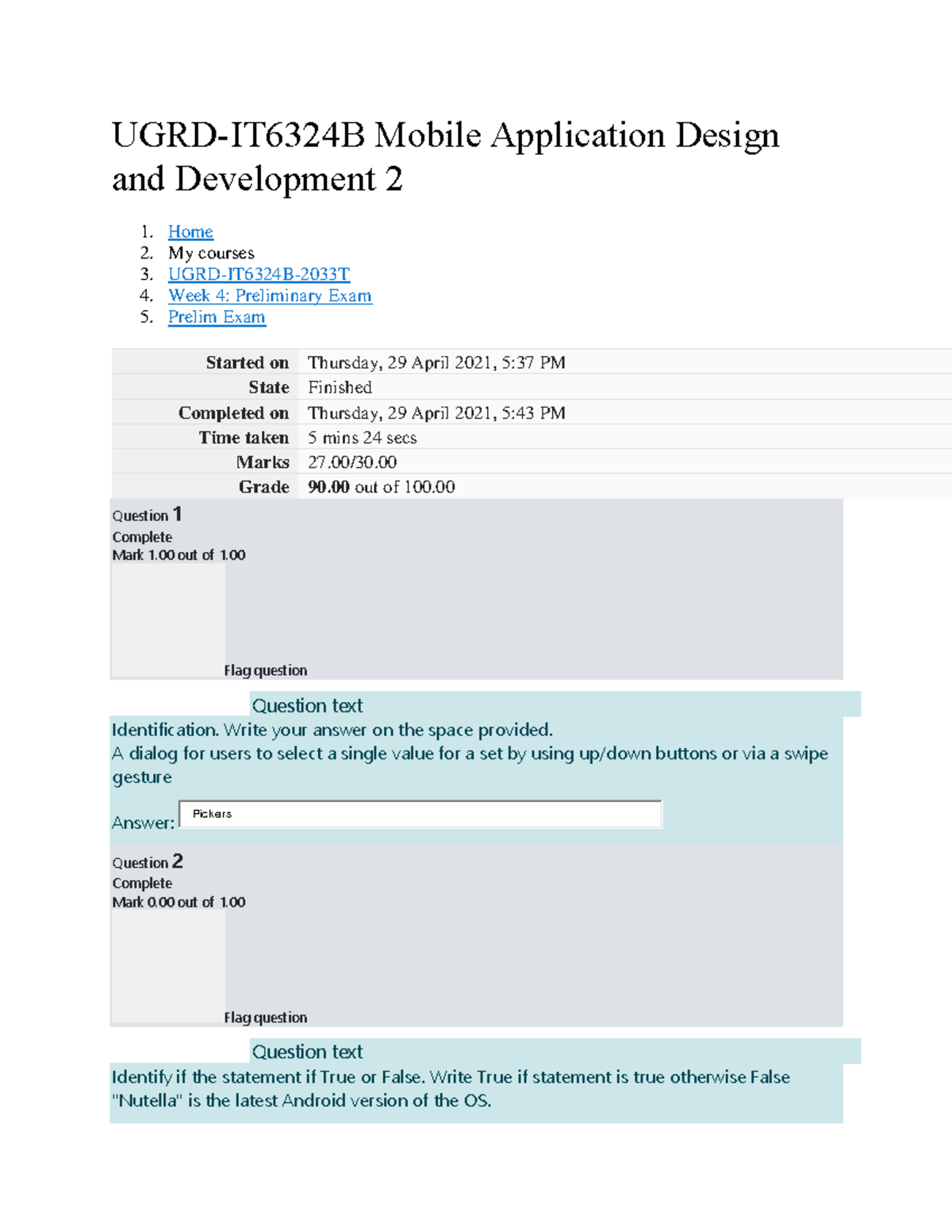 Mobile Application 2 Prelim Exam - UGRD-IT6324B Mobile Application ...