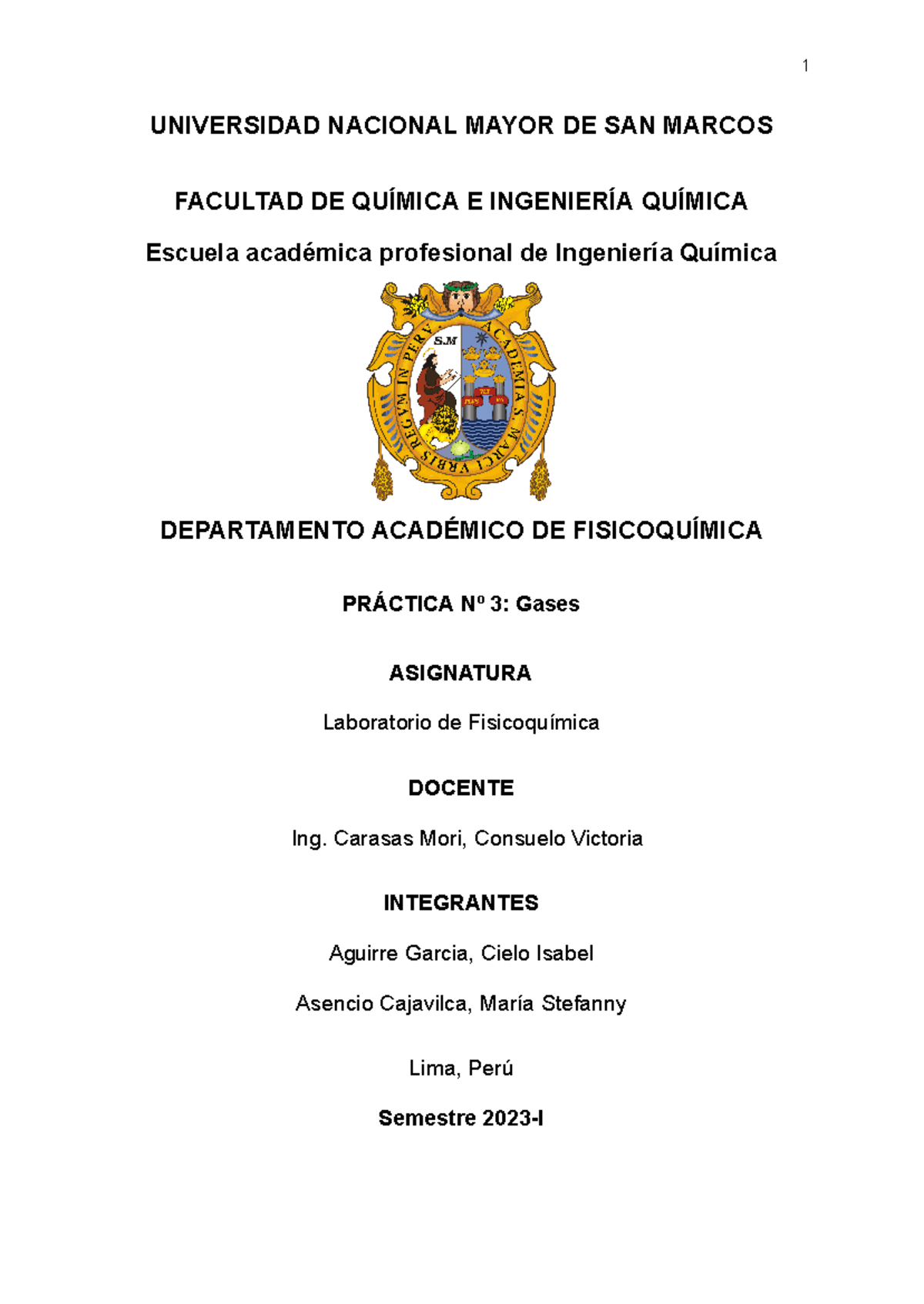 Laboratorio De Fisicoquímica Informe Gases Universidad Nacional