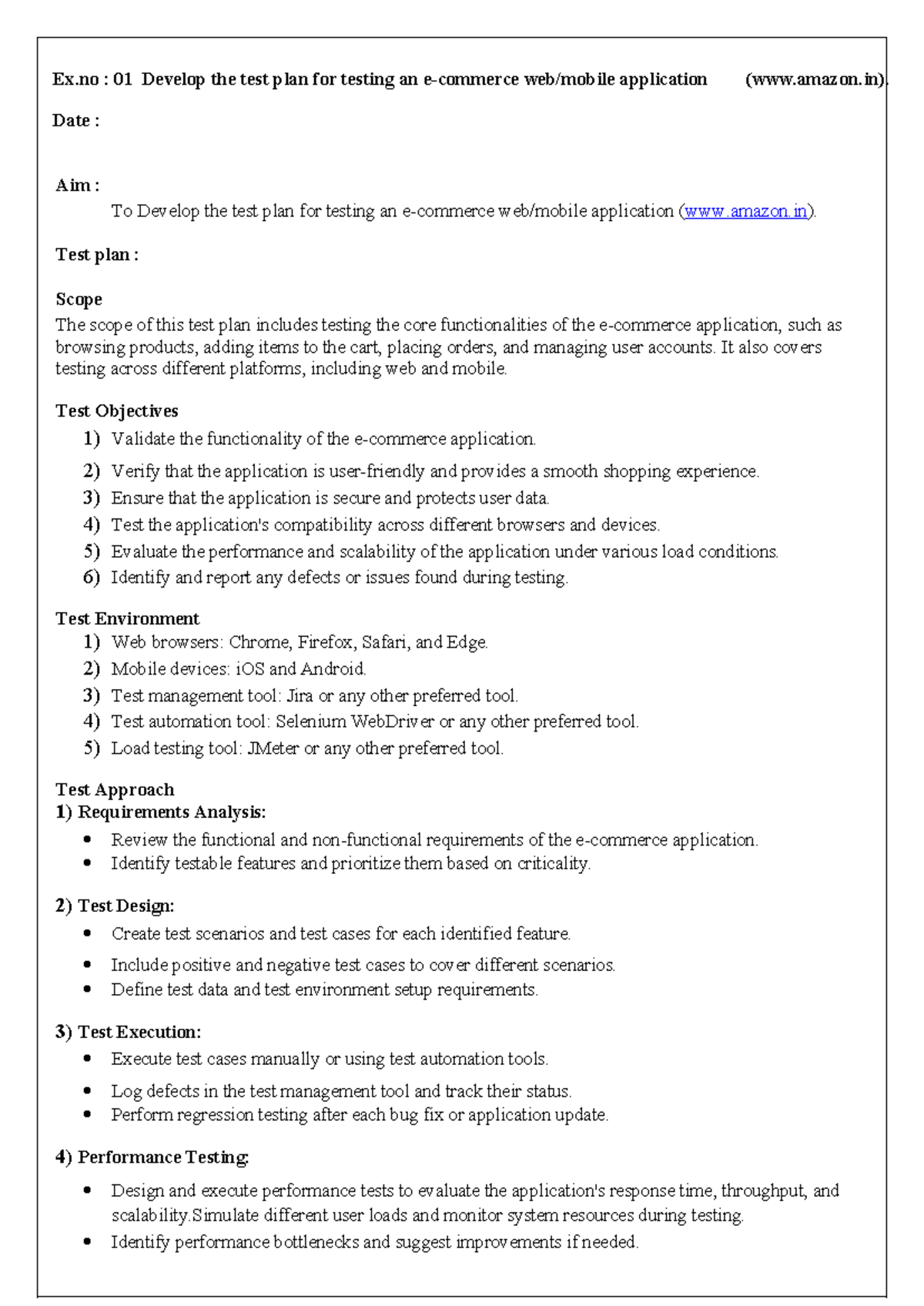 Ccs366-STA lab-manual - Ex : 01 Develop the test plan for testing an e ...