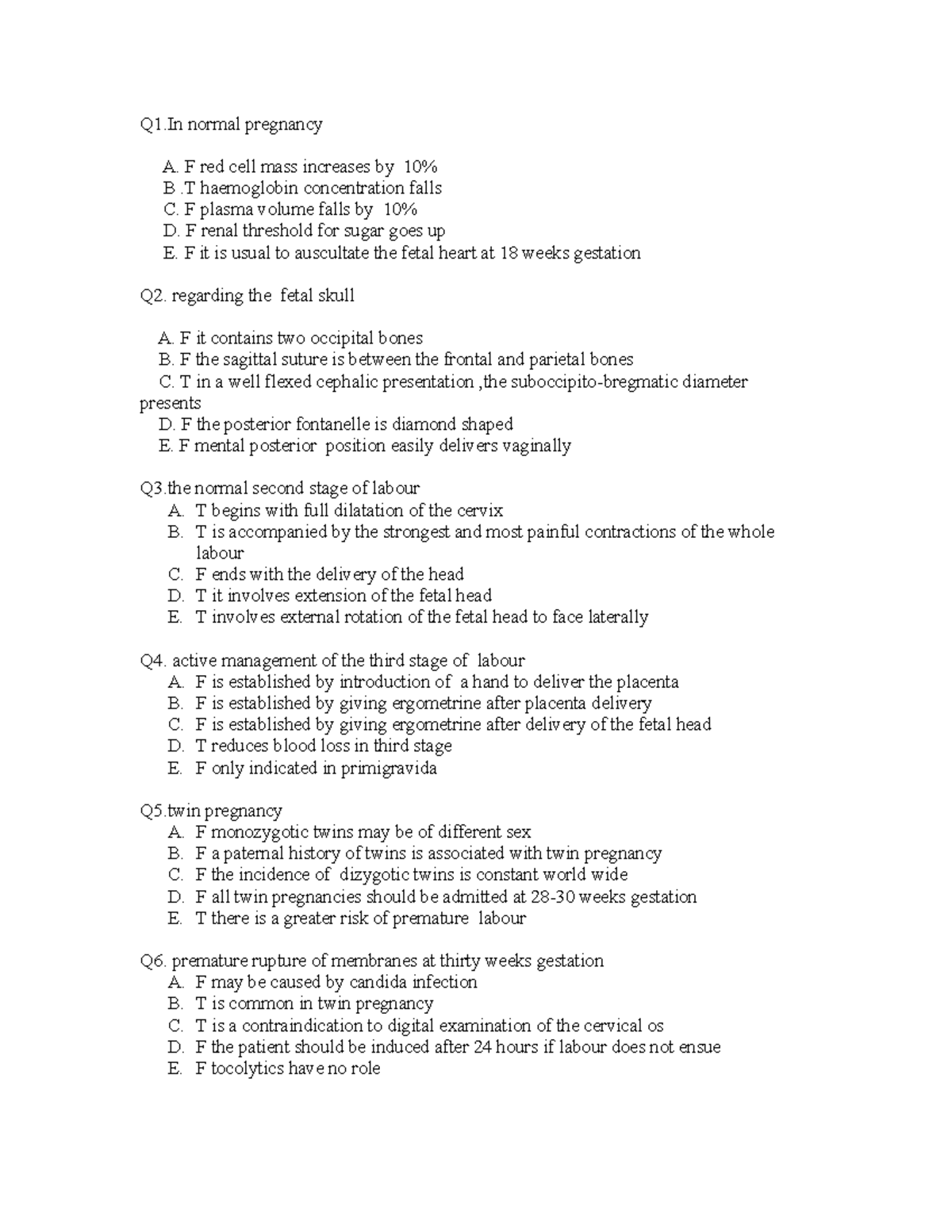 ML mid exam - obstetrics and gynecology practice questions - Q1 normal ...