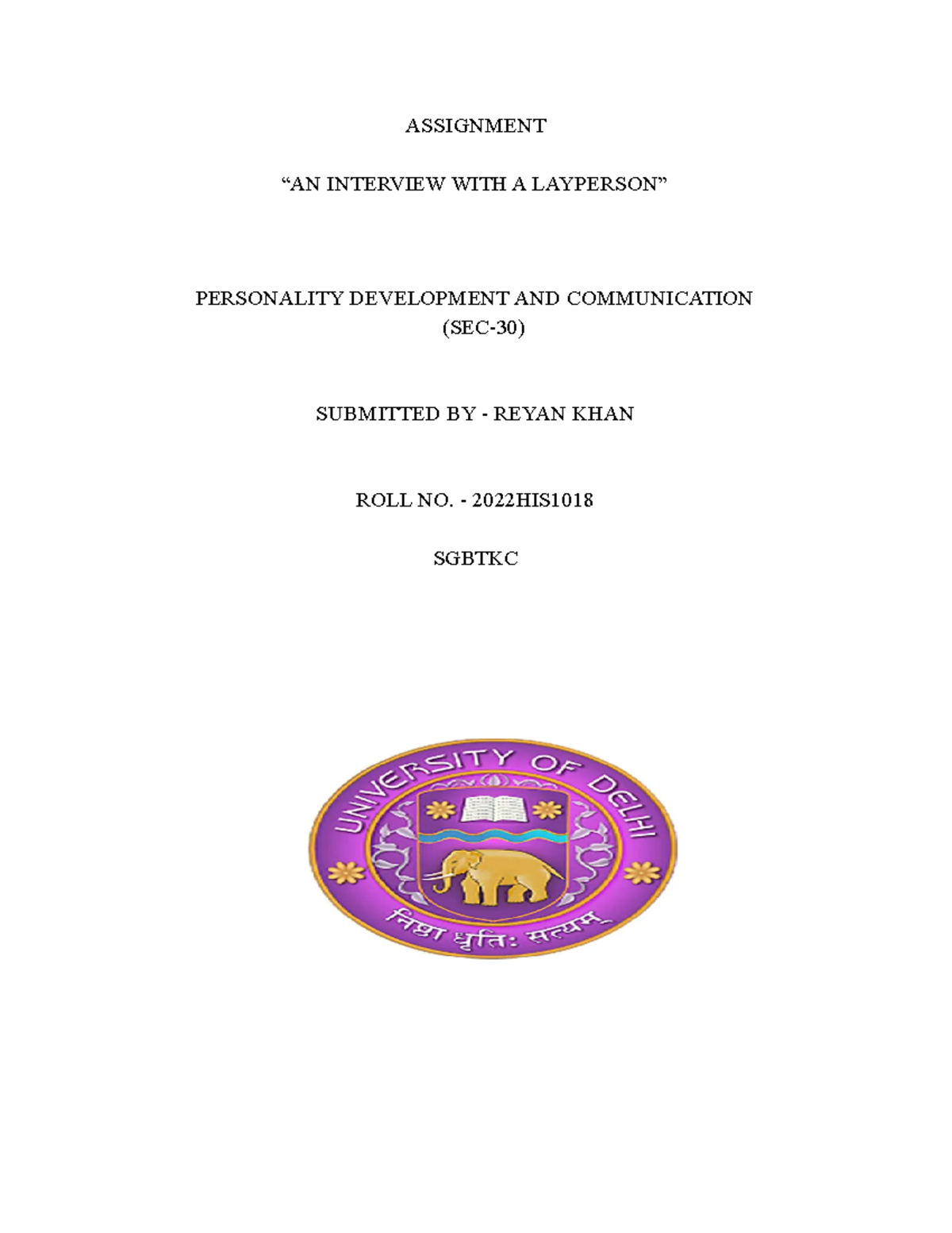 SEC Assignment - interview with a layperson - ASSIGNMENT “AN INTERVIEW ...
