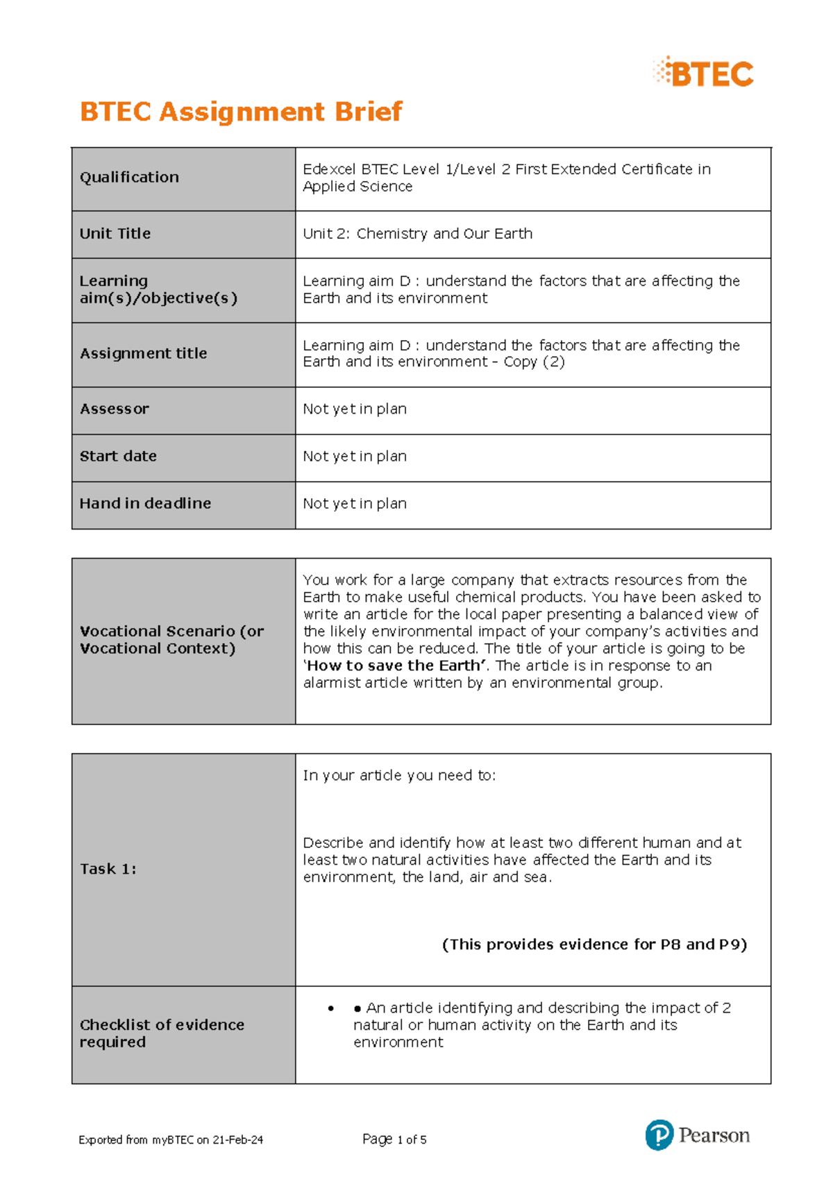 Unit 2 : Chemistry And Our Earth [Learning Aim D] - BTEC Assignment ...