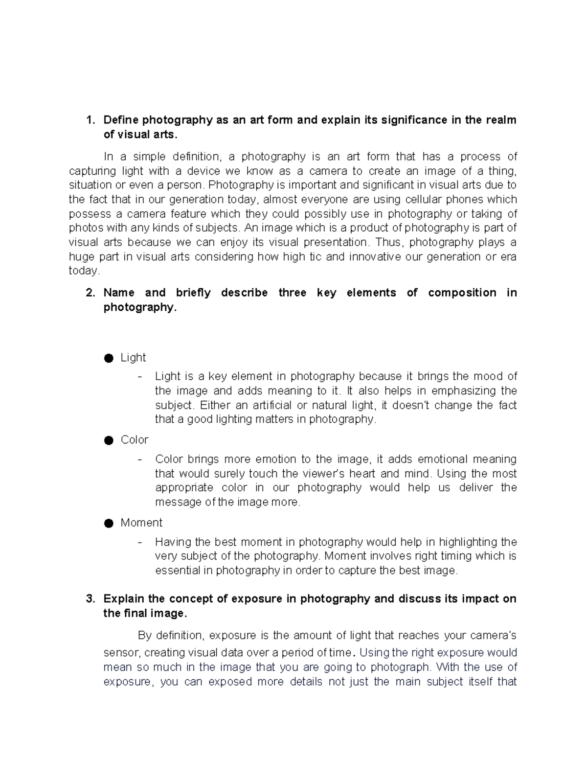 Arts Template Define photography as an art form and explain its significance in the realm of