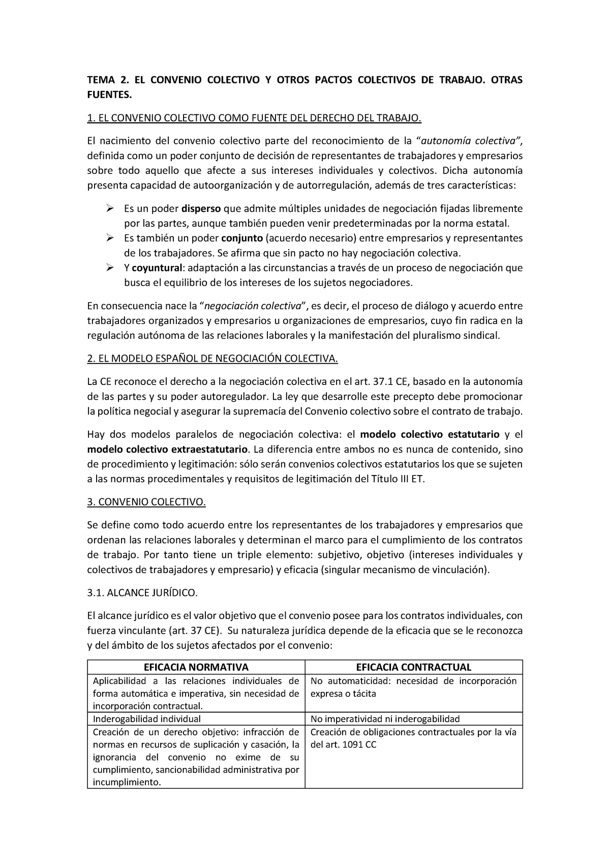 Tema 2 Trabajo - TEMA 2. EL CONVENIO COLECTIVO Y OTROS PACTOS COLECTIVOS DE  TRABAJO. OTRAS FUENTES. - Studocu