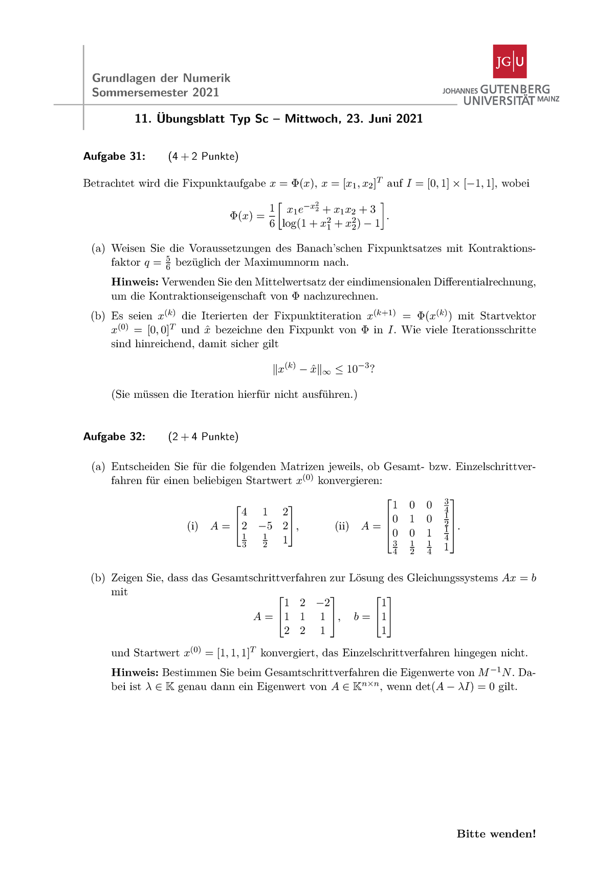 Blatt 11-sc - Aufgaben - Grundlagen Der Numerik Sommersemester 2021 11 ...