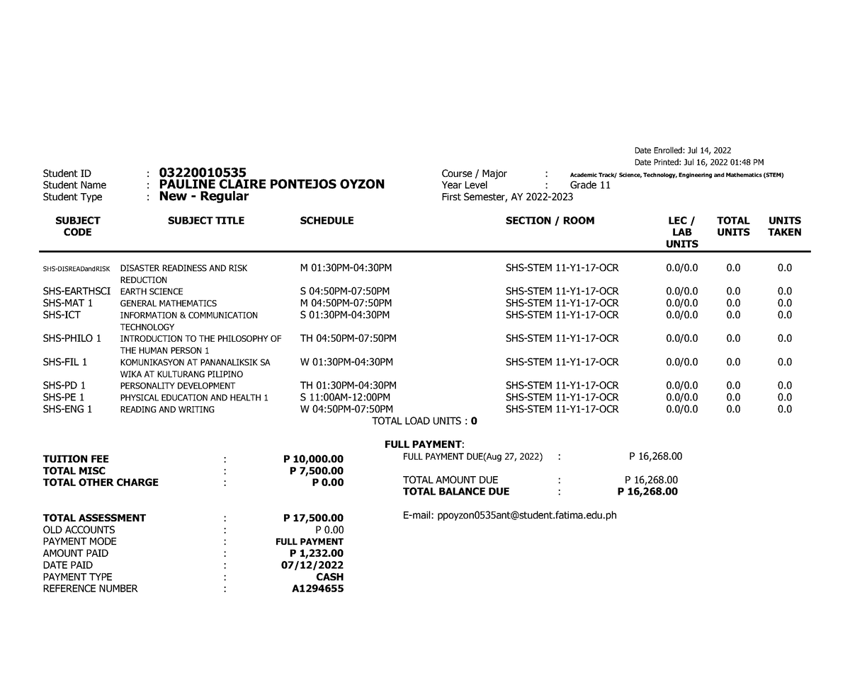 0322001 0535 - hytww - Date Enrolled: Jul 14, 2022 Date Printed: Jul 16 ...