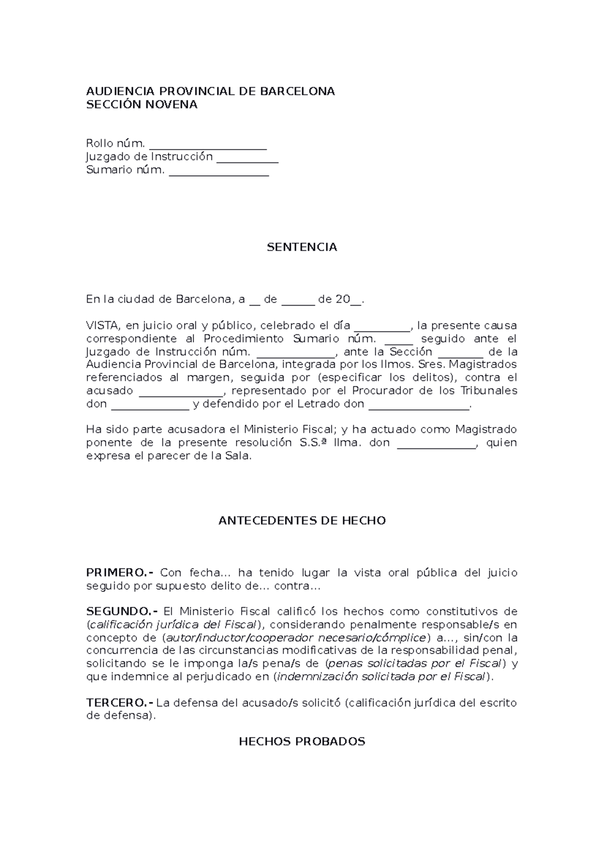 modelo de sentencia - AUDIENCIA PROVINCIAL DE BARCELONA SECCIÓN NOVENA ...