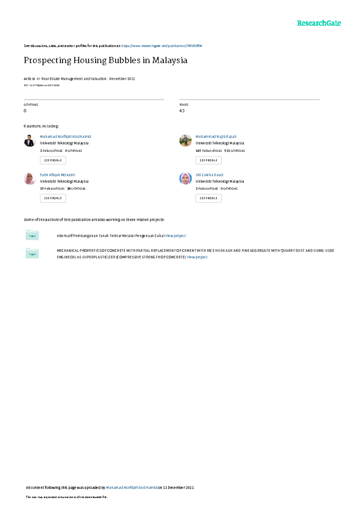 Prospecting Housing Bubbles In Malaysia See discussions, stats, and