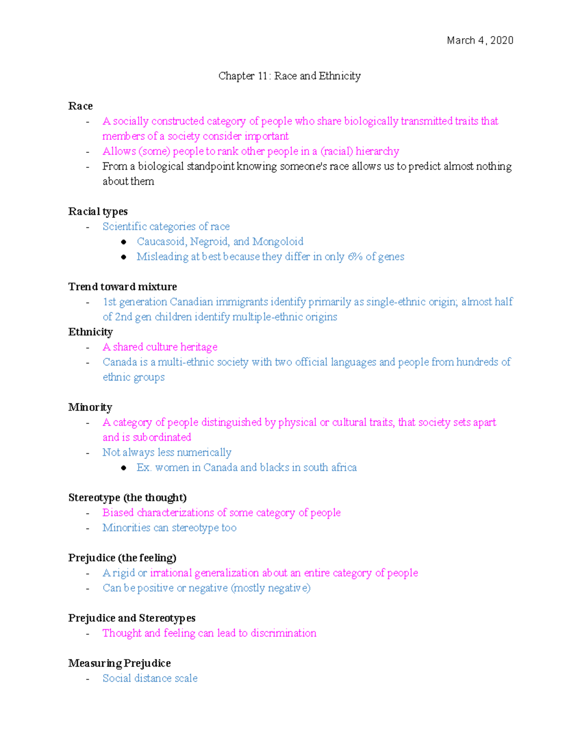 Socio 1101: Chapter 11 - Chapter 11: Race and Ethnicity Race - A ...